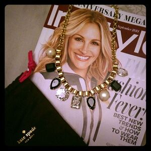 kate spade Gold-tone Statement Necklace with Pearls and Black & Clear Stones